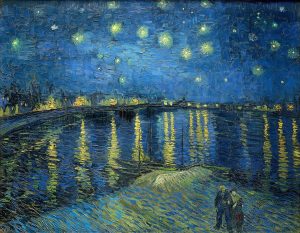 Vincent van Gogh's Starry Night Over the Rhone (1888) famous landscape painting